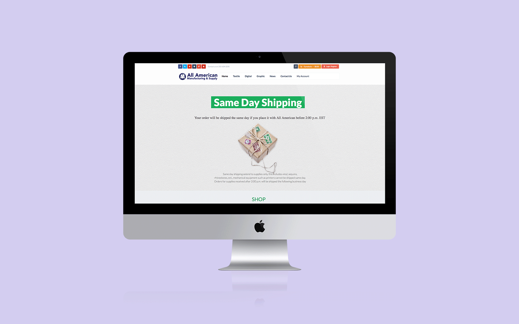 Design of a website homepage featuring a free shipping offer in desktop view