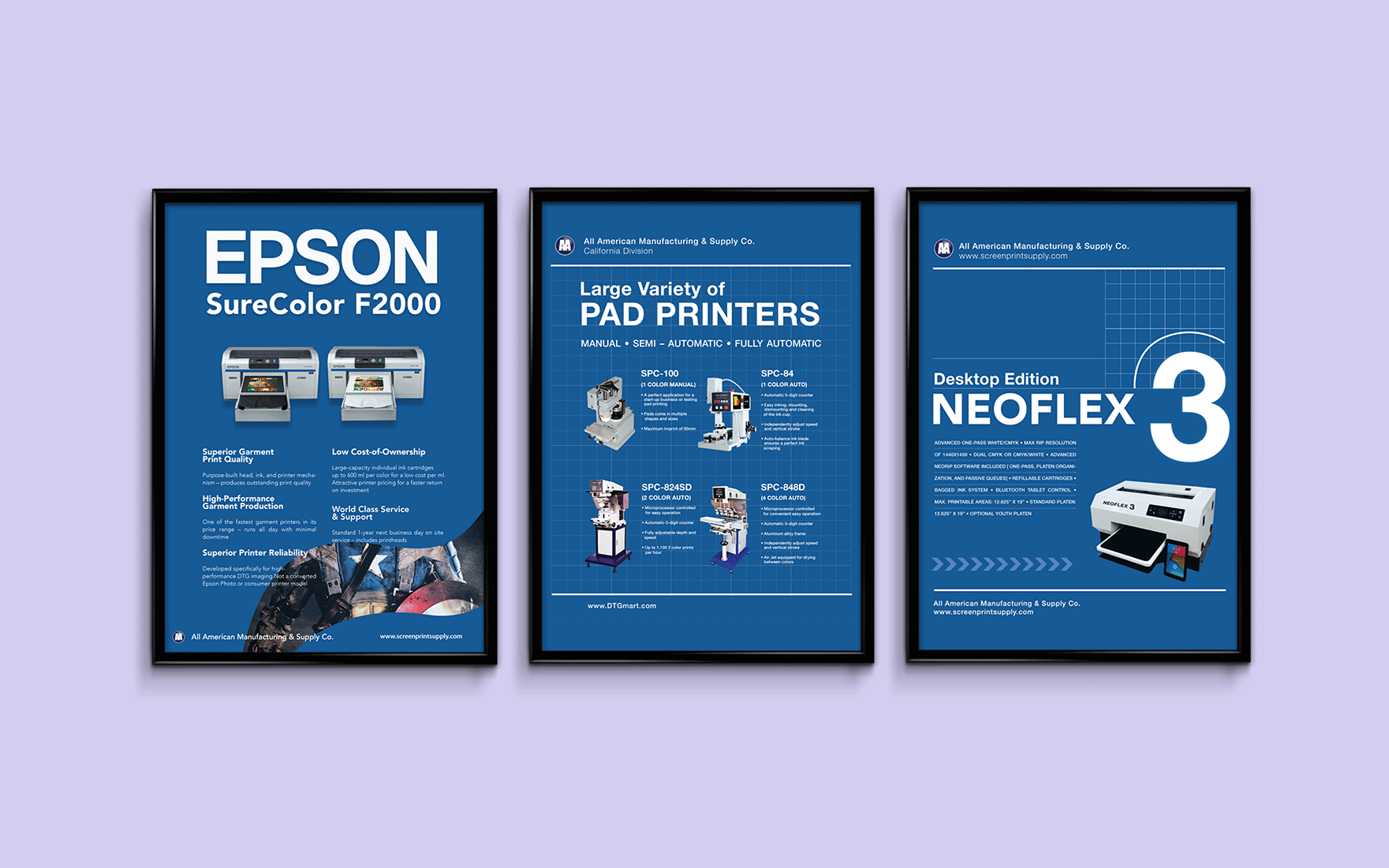 Three poster designs for various printers