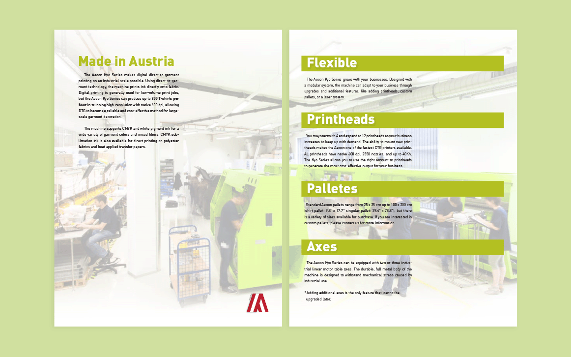 Design mock up of two pages from the printer product catalog