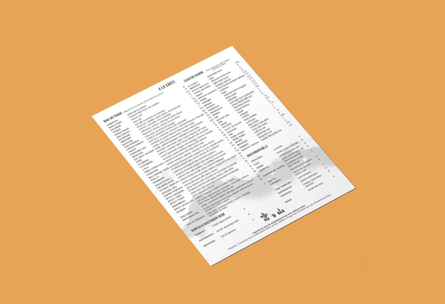 Design mock up of a japanese restaurant food menu page