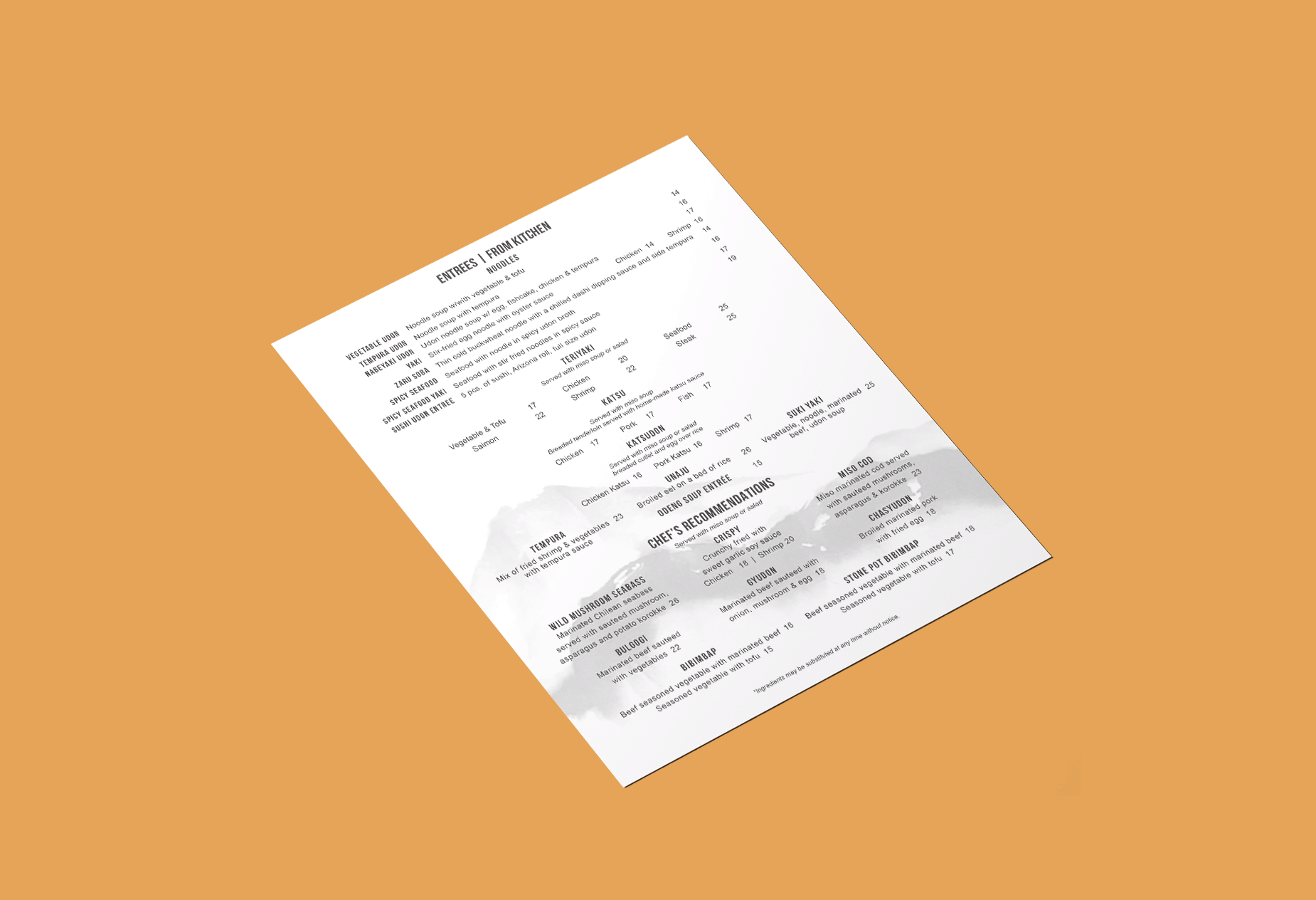 Design mock up of a japanese restaurant food menu page