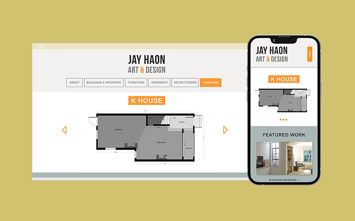 Design of a portfolio website homepage in desktop and mobile views